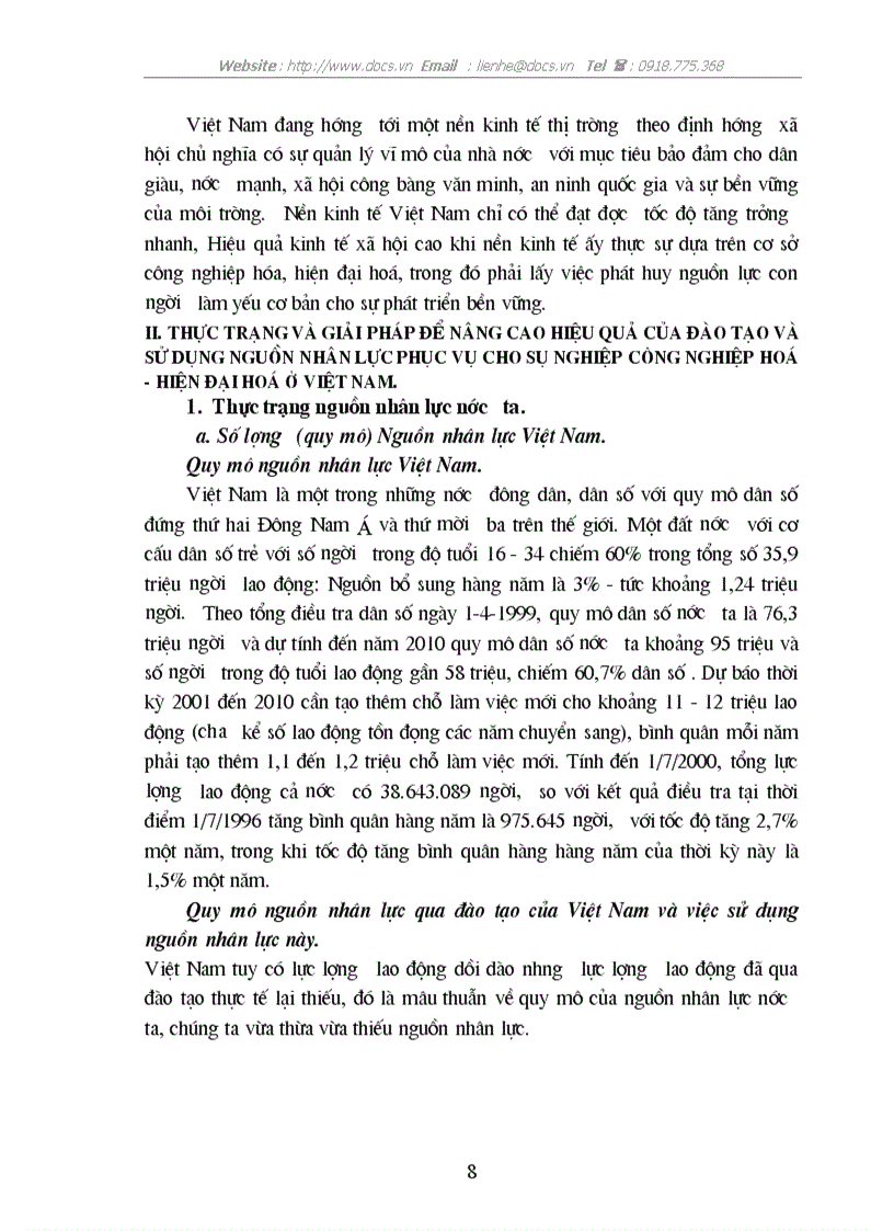 image for page Thực trạng và giải pháp để nâng cao hiệu quả của đào tạo và sử dụng nguồn nhân lực phục vụ cho sự nghiệp công nghiệp hoá hiện đại hoá ở Việt Nam
