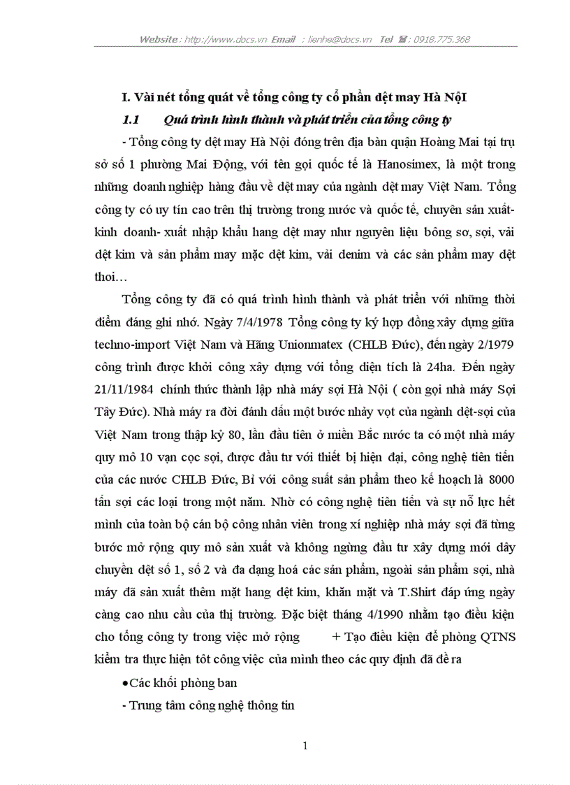 image for page Cơ cấu tổ chức và chức năng nhiệm vụ của các nhân viên trong phòng quản trị nhân sự Tổng Công ty CP dệt may Hà NộI