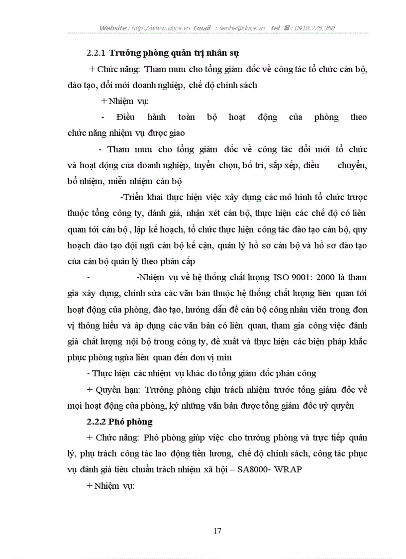image for page Cơ cấu tổ chức và chức năng nhiệm vụ của các nhân viên trong phòng quản trị nhân sự Tổng Công ty CP dệt may Hà NộI