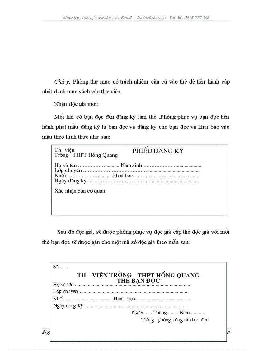 image for page Quản lý thư viện tại trường cấp III Hồng Quang