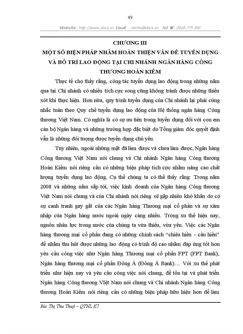 image for page Một số biện pháp nhằm hoàn thiện công tác tuyển dụng lao động tại Chi nhánh Ngân hàng Công thương Hoàn Kiếm Hà Nội