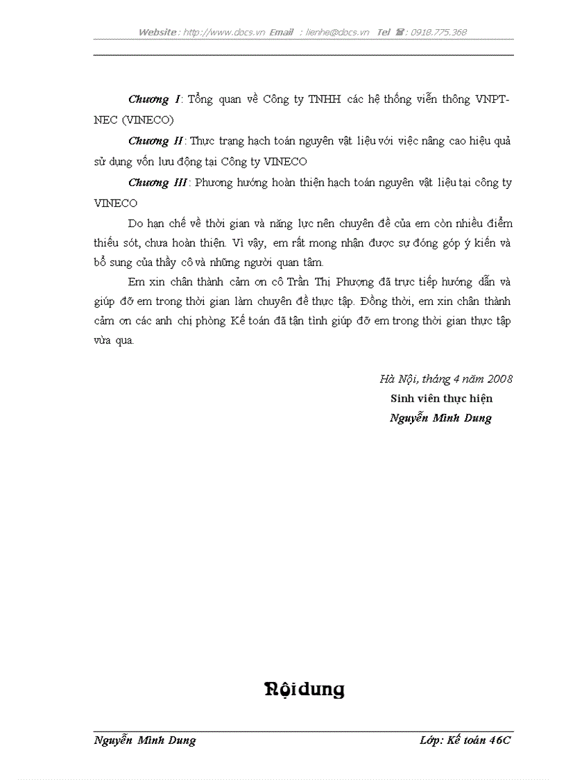 image for page Hạch toán nguyên vật liệu với việc nâng cao hiệu quả sử dụng vốn lưu động tại Công ty TNHH các hệ thống viễn thông VNPT NEC Công ty VINECO
