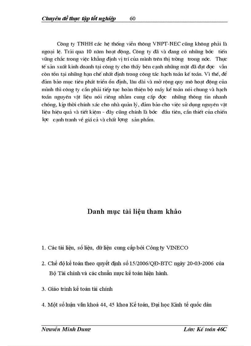 image for page Hạch toán nguyên vật liệu với việc nâng cao hiệu quả sử dụng vốn lưu động tại Công ty TNHH các hệ thống viễn thông VNPT NEC Công ty VINECO