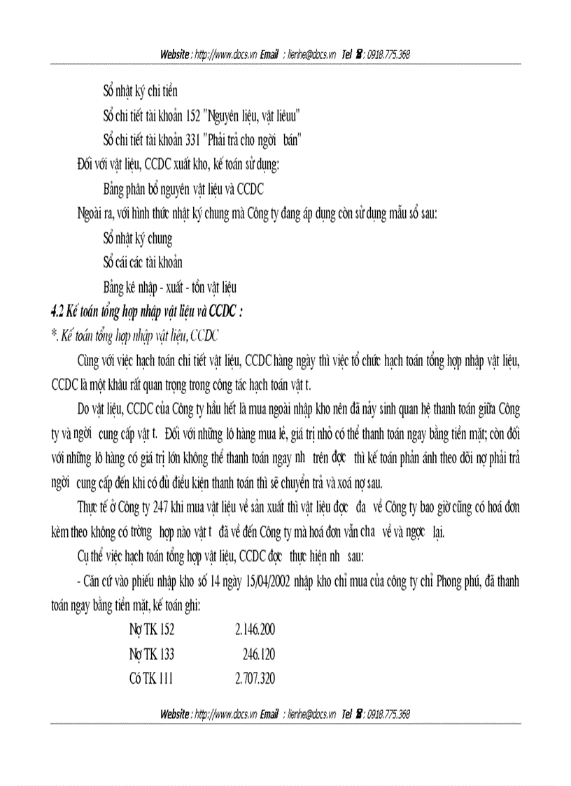 image for page Hoàn thiện công tác kế toán nguyên vật liệu và công cụ dụng cụ tại Công ty 247 Bộ Quốc Phòng