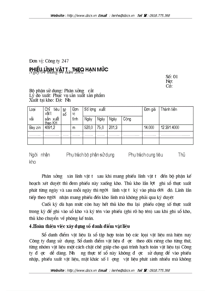 image for page Hoàn thiện công tác kế toán nguyên vật liệu và công cụ dụng cụ tại Công ty 247 Bộ Quốc Phòng