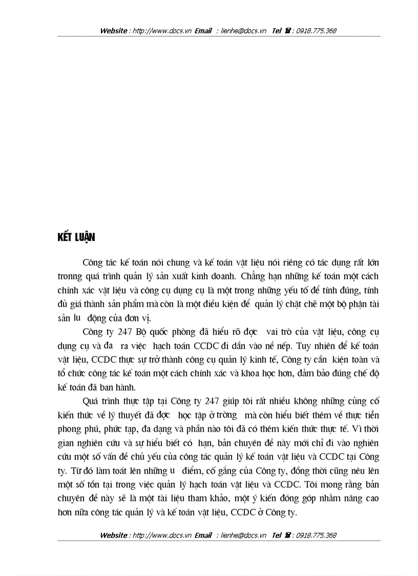 image for page Hoàn thiện công tác kế toán nguyên vật liệu và công cụ dụng cụ tại Công ty 247 Bộ Quốc Phòng
