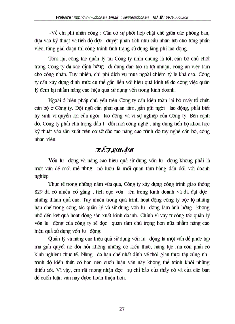 image for page Vốn lưu động và một số giải pháp nhằm nâng cao hiệu quả sử dụng vốn lưu động tại công ty xây dựng công trình giao thông 829