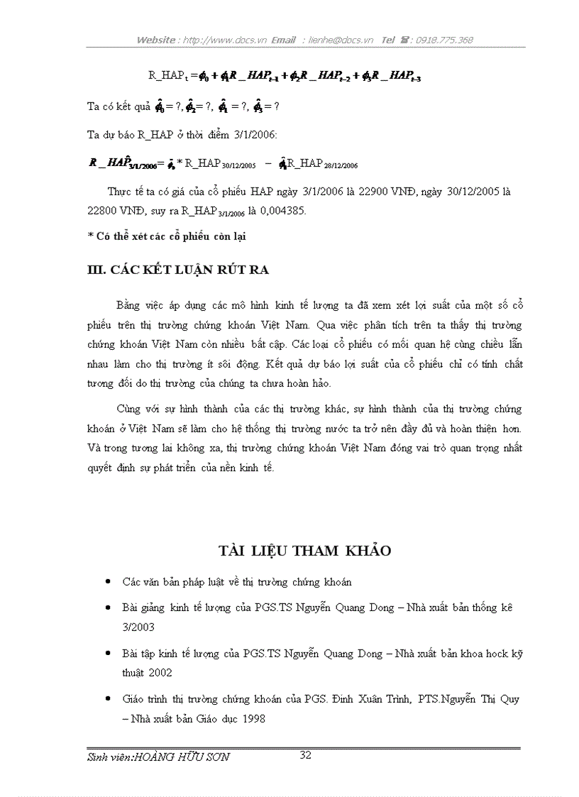 image for page Sử dụng mô hình kinh tế lượng trong phân tích sự biến động và dự báo lợi suất của 1 số cổ phiếu trên thị trường chứng khoán Việt Nam