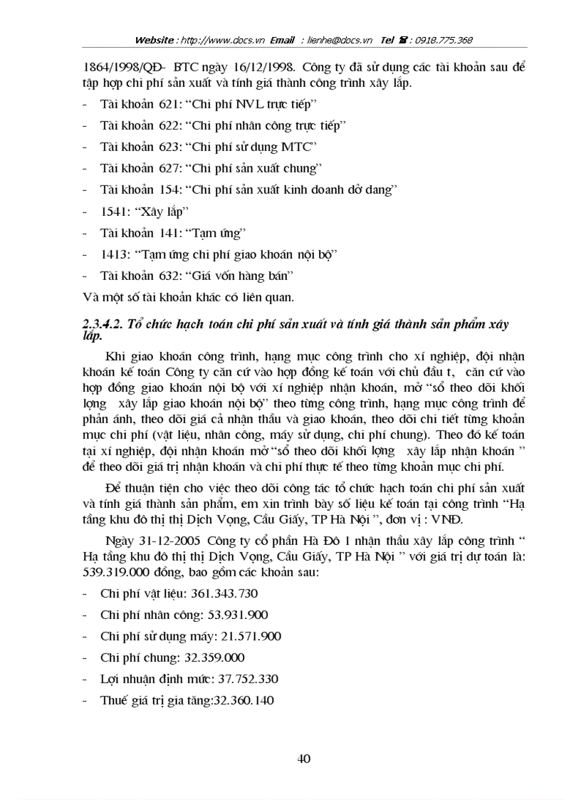 image for page Hoàn thiện hạch toán chi phí sản xuất và tính giá thành sản phẩm xây lắp với việc tăng cường quản trị tại Công ty cp Hà Đô