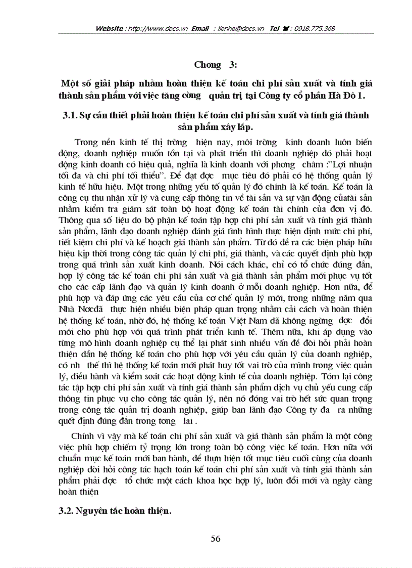image for page Hoàn thiện hạch toán chi phí sản xuất và tính giá thành sản phẩm xây lắp với việc tăng cường quản trị tại Công ty cp Hà Đô