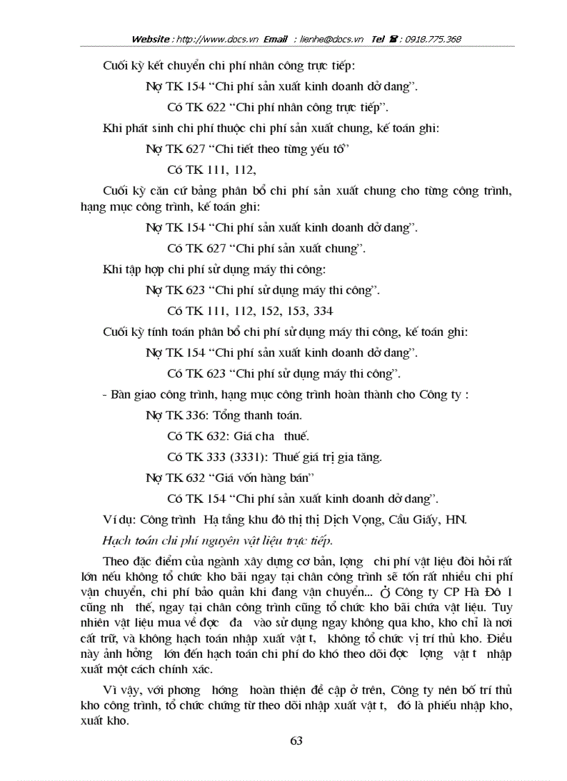 image for page Hoàn thiện hạch toán chi phí sản xuất và tính giá thành sản phẩm xây lắp với việc tăng cường quản trị tại Công ty cp Hà Đô