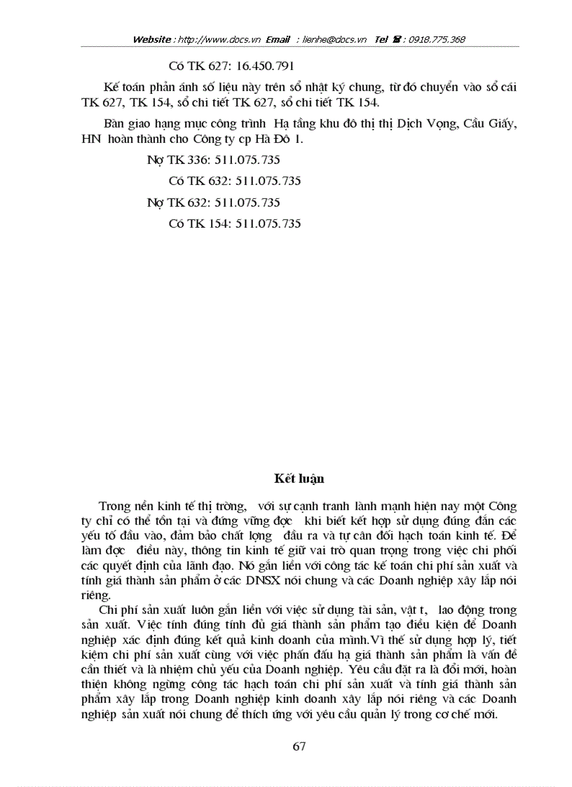 image for page Hoàn thiện hạch toán chi phí sản xuất và tính giá thành sản phẩm xây lắp với việc tăng cường quản trị tại Công ty cp Hà Đô