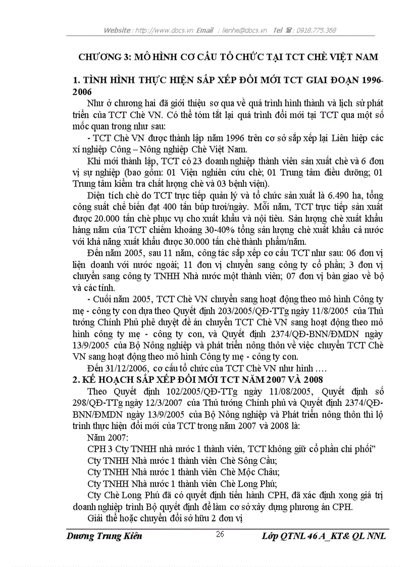 image for page Mô hình cơ cấu tổ chức tại tct chè việt nam