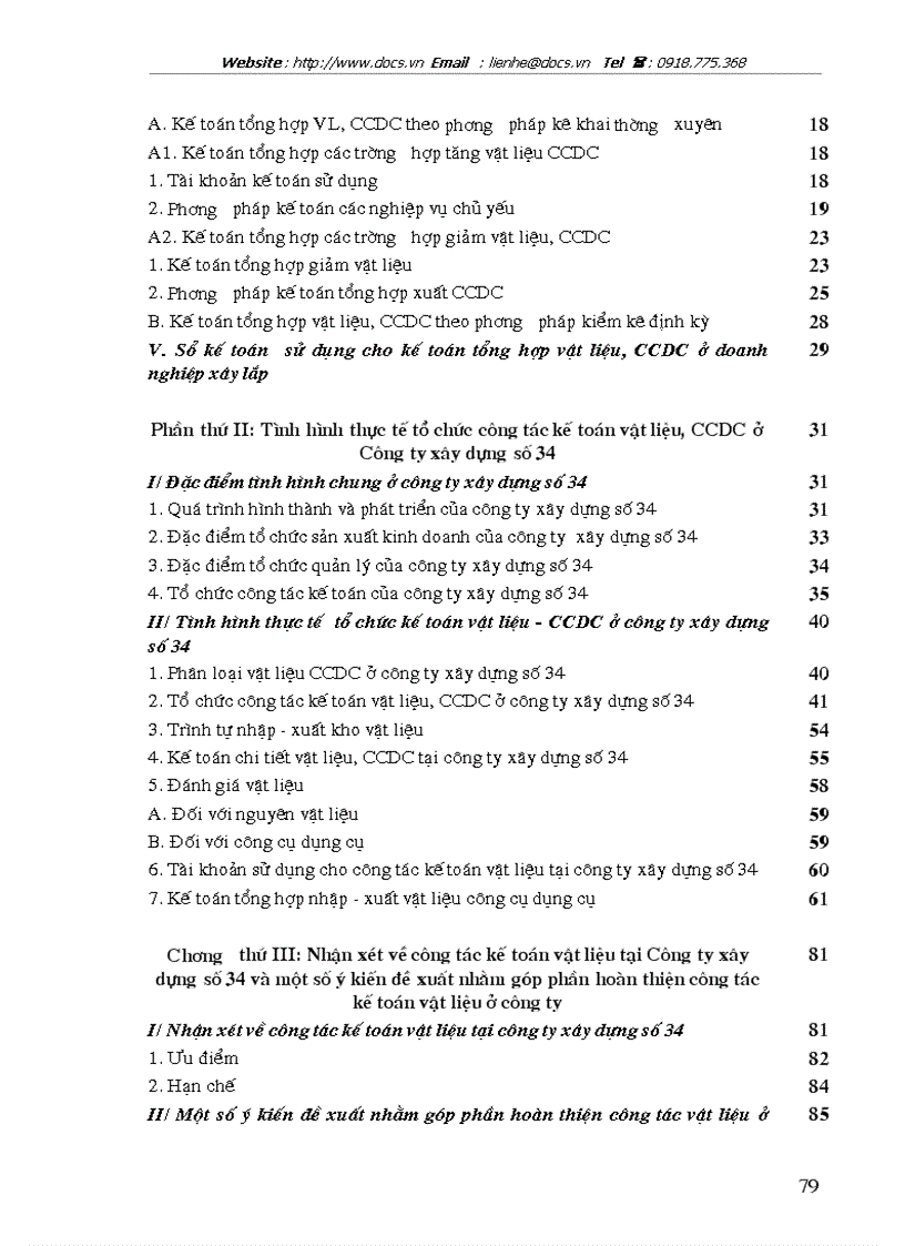 image for page Tổ chức công tác kế toán nguyên vật liệu công cụ dụng cụ ở công ty xây dựng số 34
