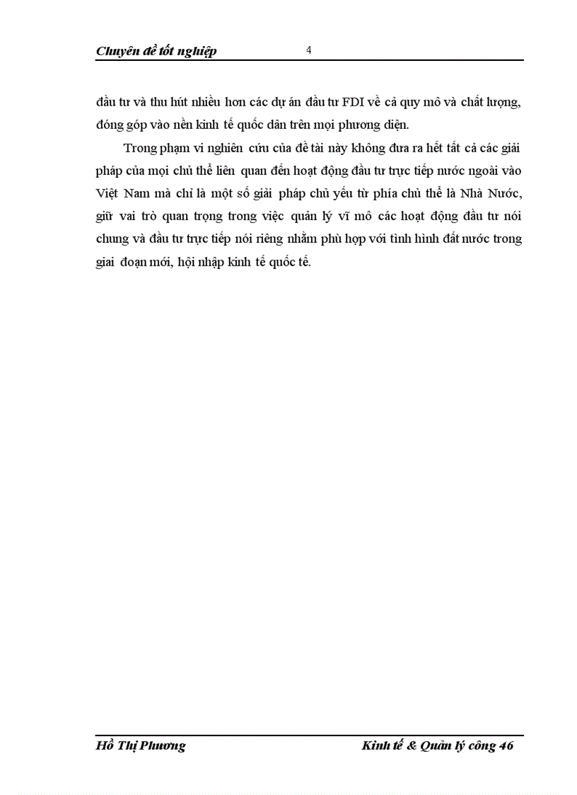 Một số giải pháp quản lý Nhà Nước nhằm hạn chế những rủi ro trong hoạt động của các dự án đầu tư trực tiếp nước ngoài FDI vào Việt Nam trong thời kỳ