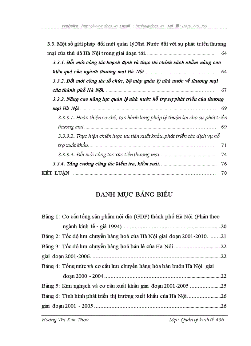 Một số vấn đề về đổi mới quản lý Nhà Nước đối với sự phát triển thương mại của thủ đô Hà Nội giai đoạn 1996 đến nay
