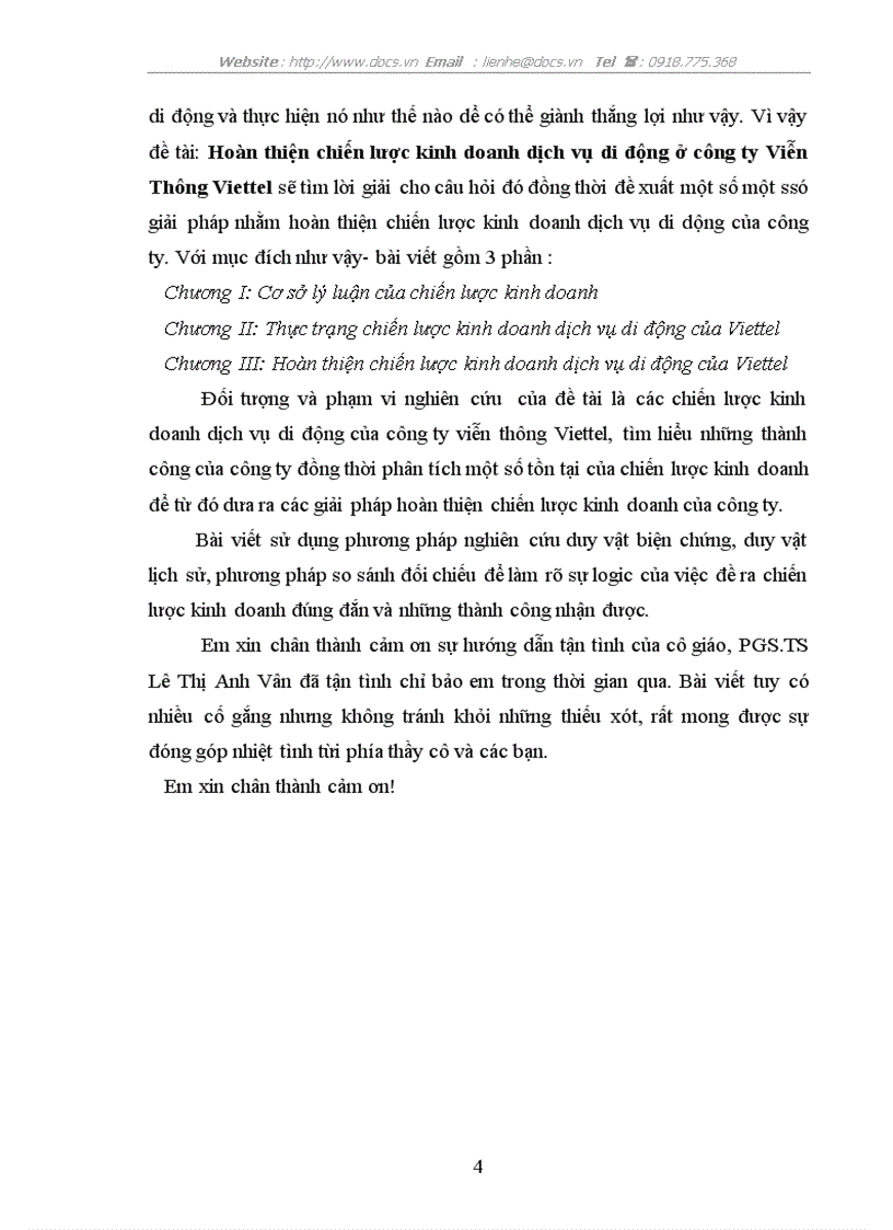 image for page Hoàn thiện chiến lược kinh doanh dịch vụ di động ở công ty Viễn Thông Viettel