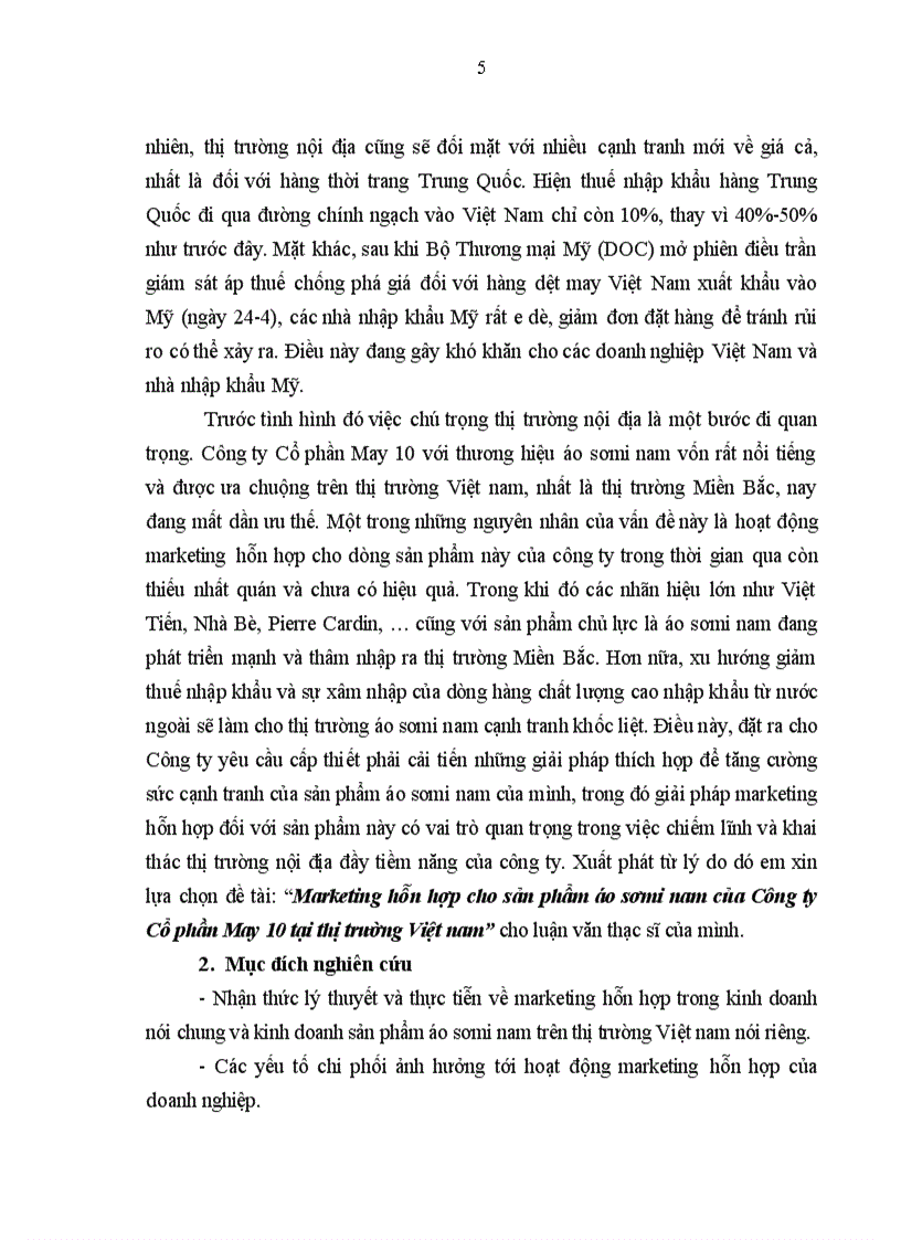 image for page Marketing hỗn hợp cho sản phẩm áo sơmi nam của Công ty Cổ phần May 10 tại thị trường Việt nam