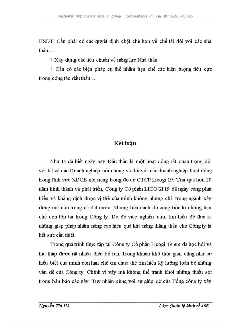 image for page Thực trạng và một số giải pháp nhằm nâng cao năng lực đấu thầu tại Công ty cổ phần Licogi 19