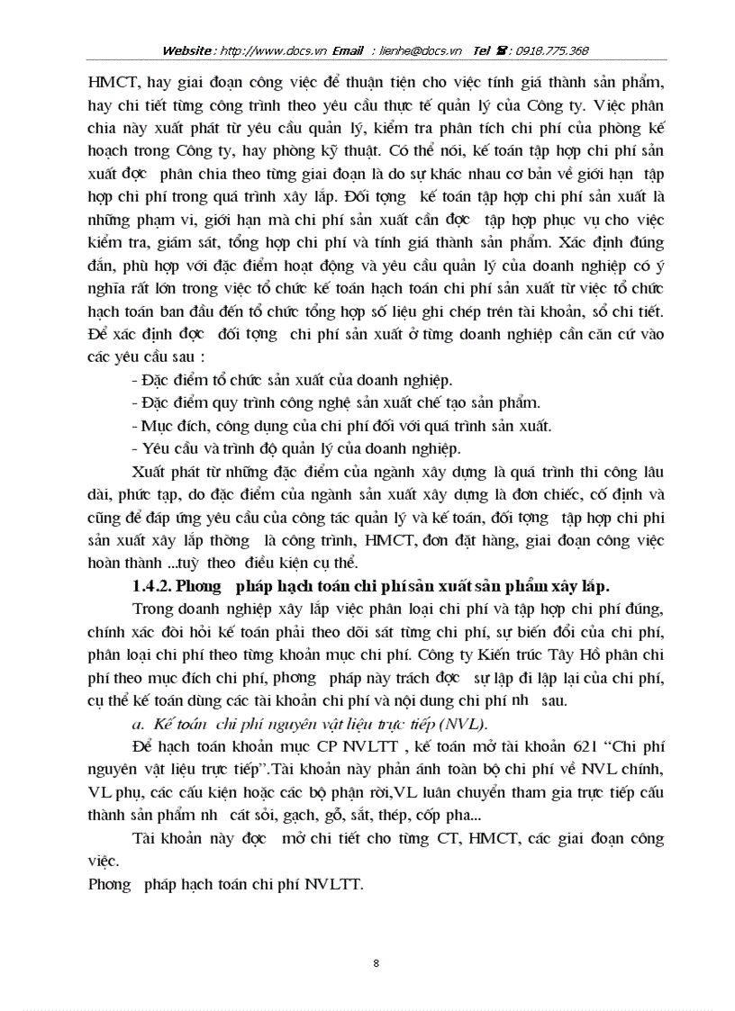 image for page Hoàn thiện kế toỏn chi phớ sản xuất và tớnh giỏ thành sản phẩm xõy lắp tại Cụng ty Kiến trỳc Tõy Hồ