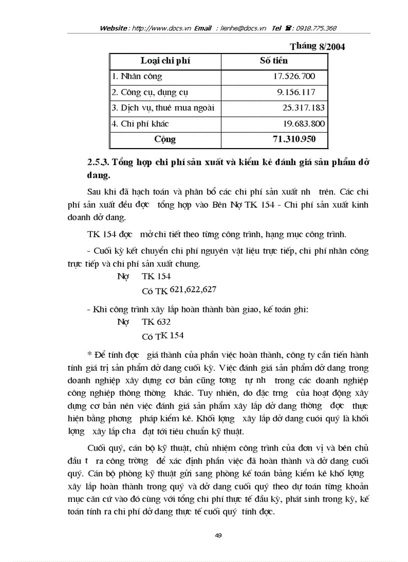 image for page Hoàn thiện kế toỏn chi phớ sản xuất và tớnh giỏ thành sản phẩm xõy lắp tại Cụng ty Kiến trỳc Tõy Hồ