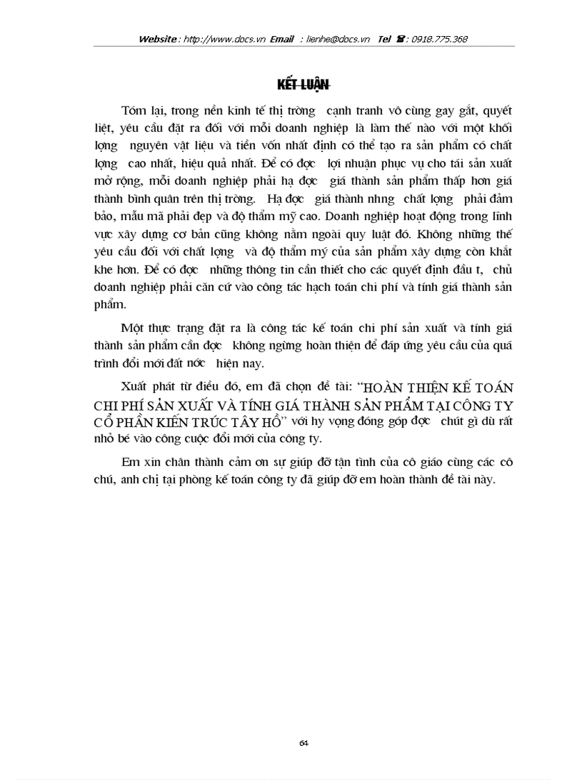 image for page Hoàn thiện kế toỏn chi phớ sản xuất và tớnh giỏ thành sản phẩm xõy lắp tại Cụng ty Kiến trỳc Tõy Hồ