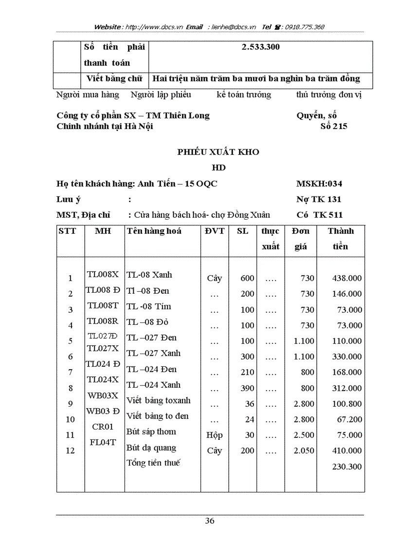 image for page Kế toán thành phẩm bán hàng và xác định kết quả bán hàng tại công ty Cổ Phần SX TM Thiên Long