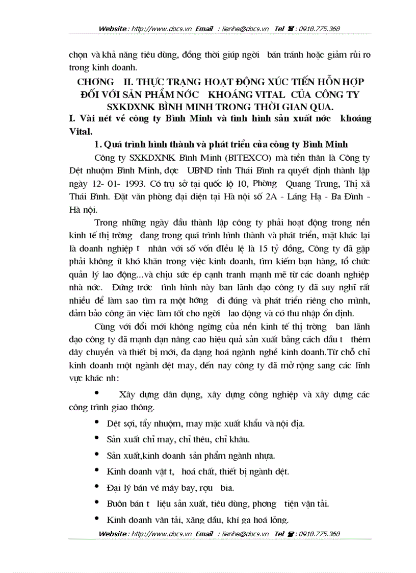 image for page Chính sách xúc tiến hỗn hợp cho sản phẩm nước khoáng Vital của Công ty sản xuất kinh doanh XNK Bình Minh tại các tỉnh phía Bắc
