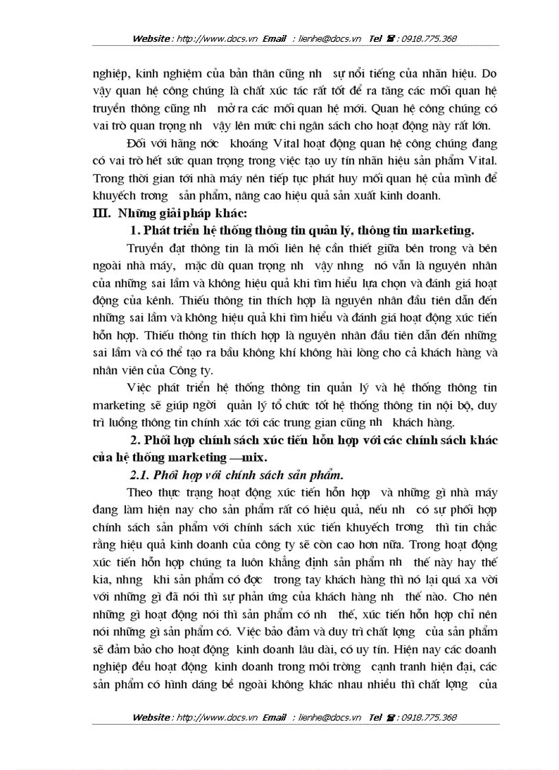 image for page Chính sách xúc tiến hỗn hợp cho sản phẩm nước khoáng Vital của Công ty sản xuất kinh doanh XNK Bình Minh tại các tỉnh phía Bắc