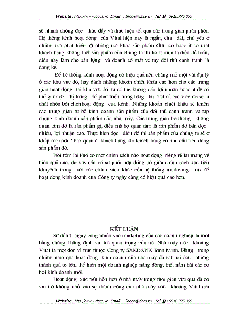 image for page Chính sách xúc tiến hỗn hợp cho sản phẩm nước khoáng Vital của Công ty sản xuất kinh doanh XNK Bình Minh tại các tỉnh phía Bắc