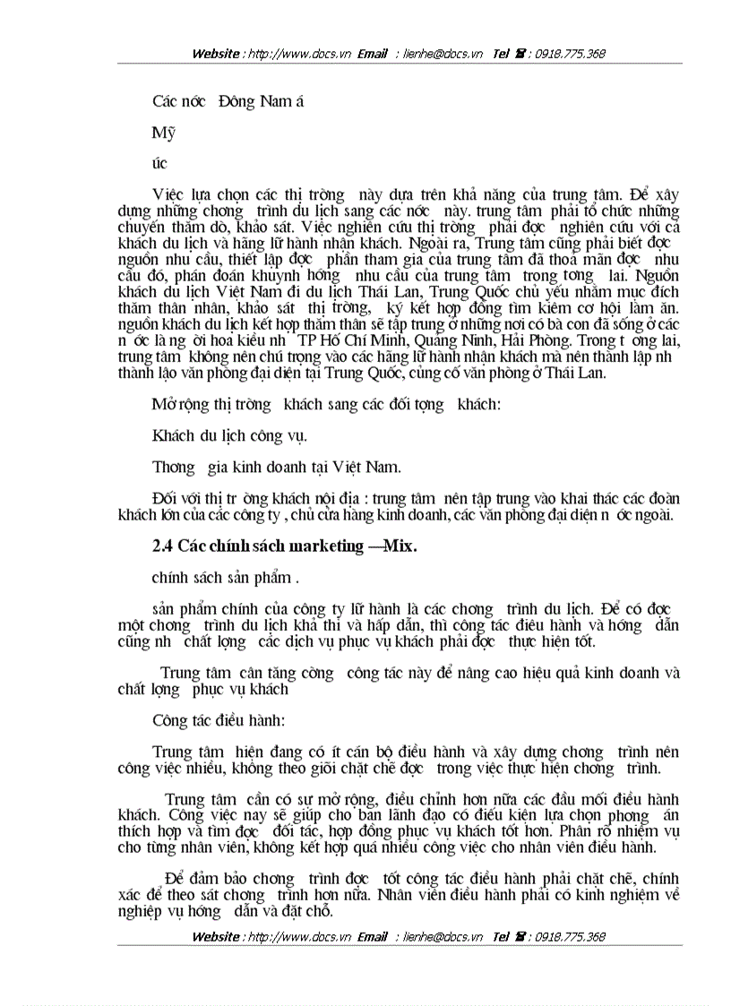 image for page Vận dụng các chính sách Marketing Mix tại Trung tâm Du lịch Hà Nội