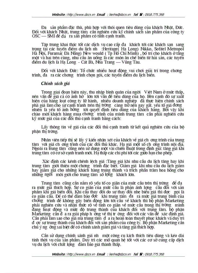 image for page Vận dụng các chính sách Marketing Mix tại Trung tâm Du lịch Hà Nội