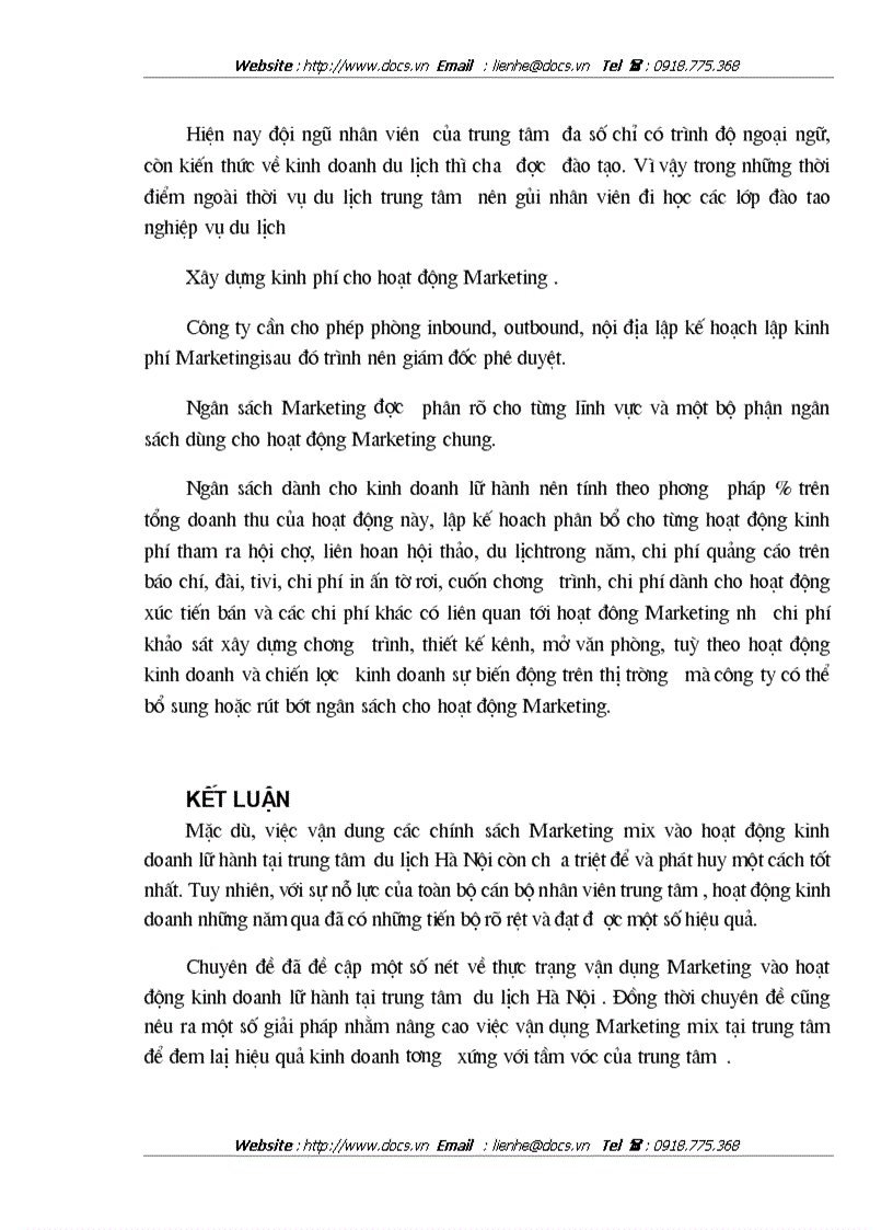 image for page Vận dụng các chính sách Marketing Mix tại Trung tâm Du lịch Hà Nội