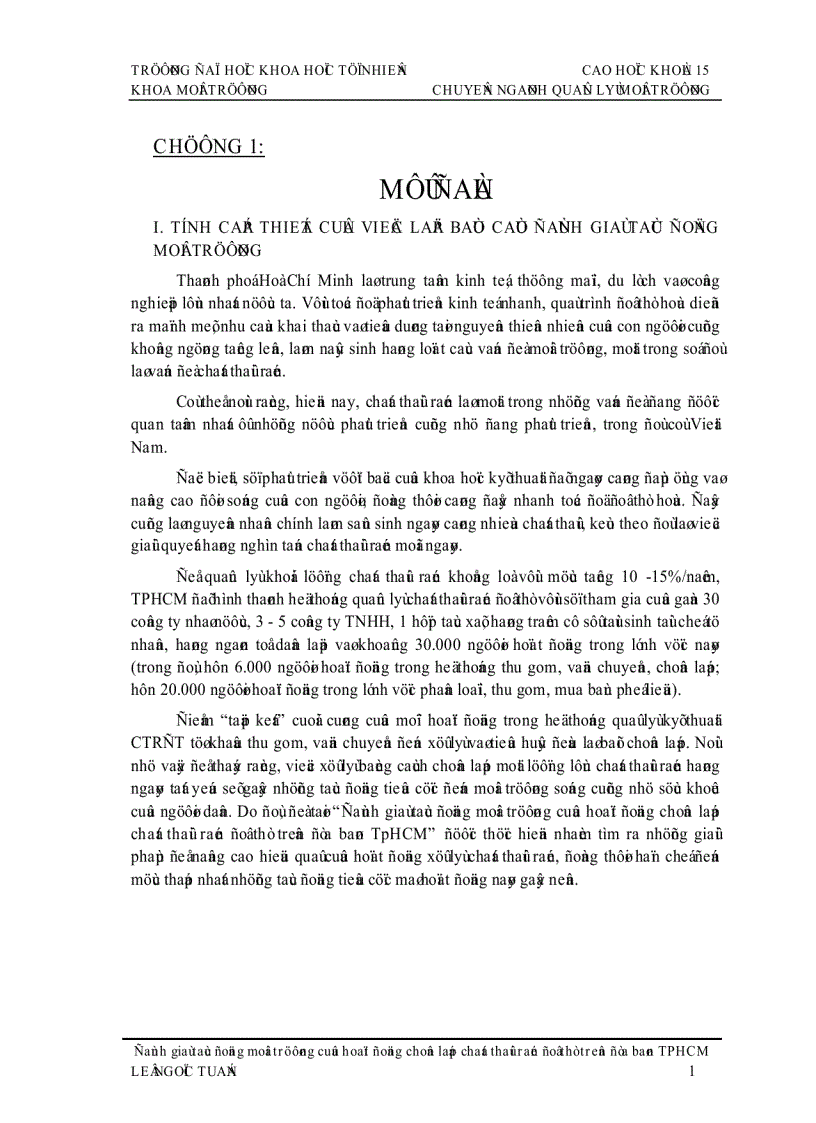 image for page Đề tài đánh giá tác động môi trường của hoạt động chôn lấp chất thải rắn ở TP Hồ Chí Minh