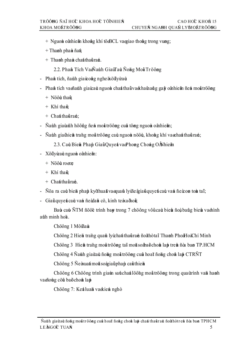 image for page Đề tài đánh giá tác động môi trường của hoạt động chôn lấp chất thải rắn ở TP Hồ Chí Minh