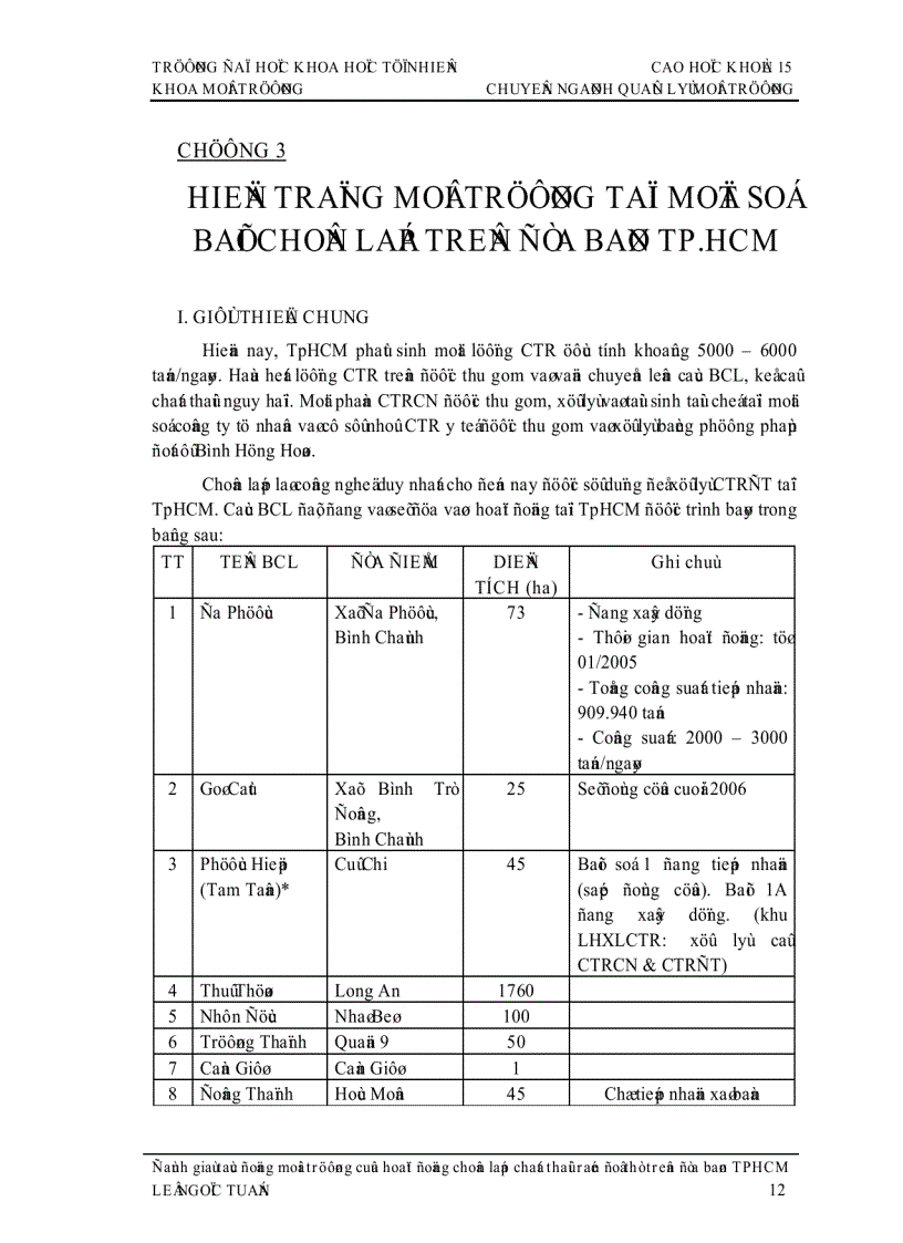 image for page Đề tài đánh giá tác động môi trường của hoạt động chôn lấp chất thải rắn ở TP Hồ Chí Minh