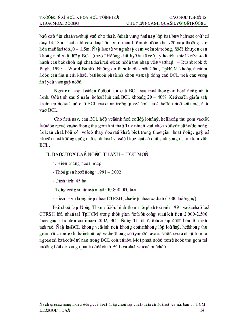 image for page Đề tài đánh giá tác động môi trường của hoạt động chôn lấp chất thải rắn ở TP Hồ Chí Minh