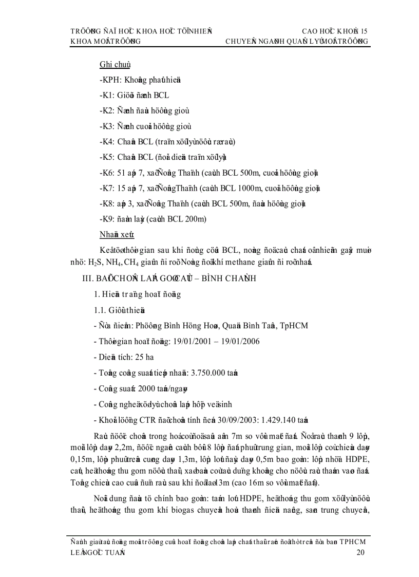 image for page Đề tài đánh giá tác động môi trường của hoạt động chôn lấp chất thải rắn ở TP Hồ Chí Minh