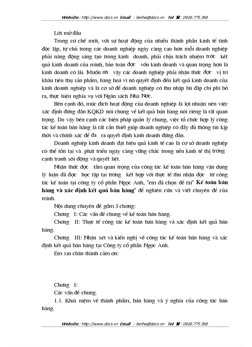 image for page Kế toán bán hàng và xác định kết quả bán hàng tại Công ty CP Ngọc Anh