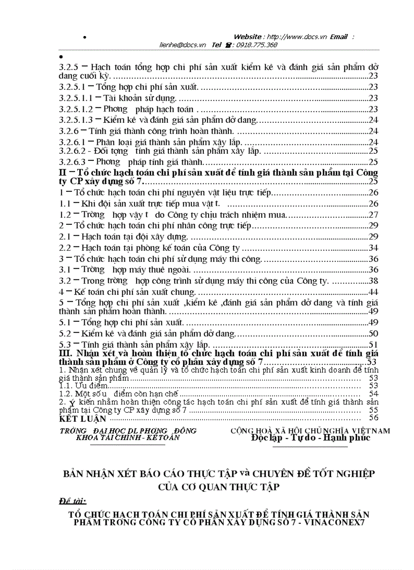 image for page Tổ chức hạch toán chi phí sản xuất kinh doanh để tính giá thành sản phẩm ở công ty cổ phần xây dựng số 7 Vinaconex7