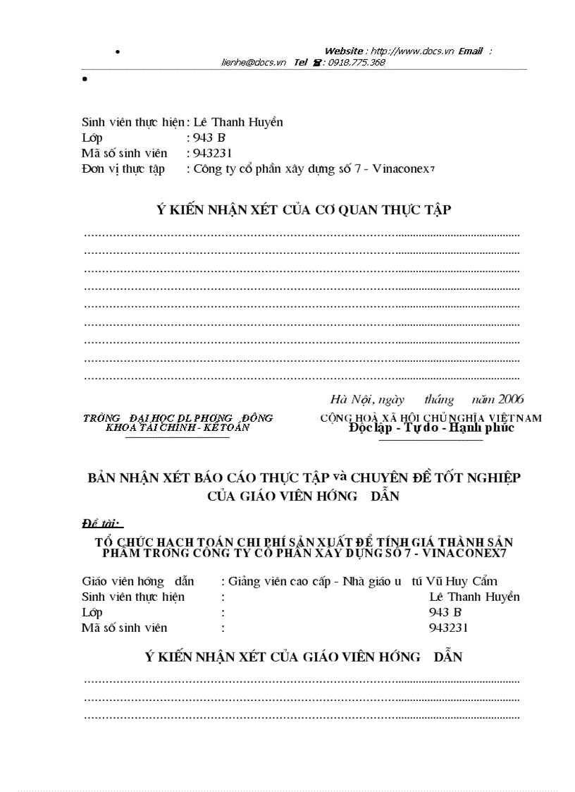 image for page Tổ chức hạch toán chi phí sản xuất kinh doanh để tính giá thành sản phẩm ở công ty cổ phần xây dựng số 7 Vinaconex7