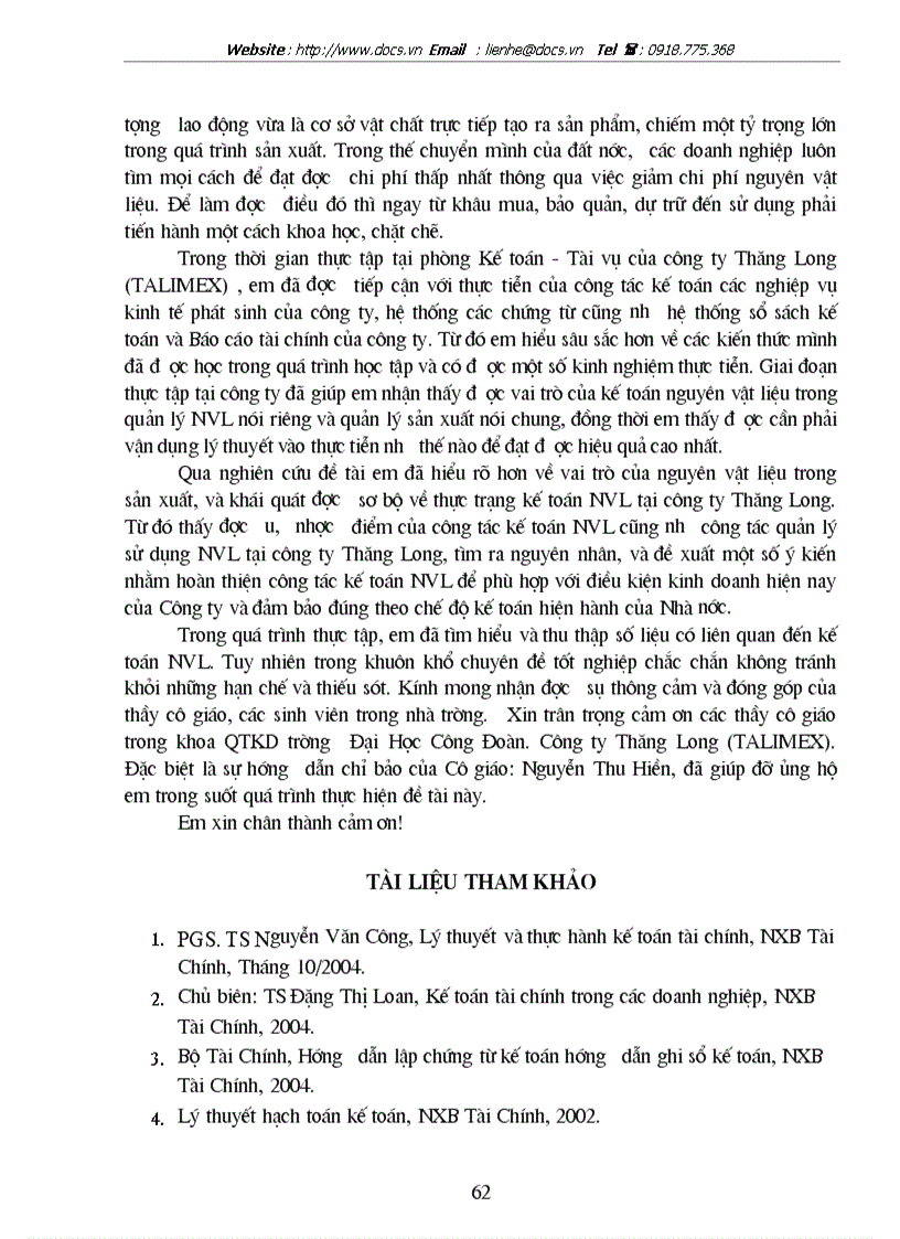 image for page Hoàn thiện công tác kế toán nguyên vật liệu tại Công ty Thăng Long TALIMEX