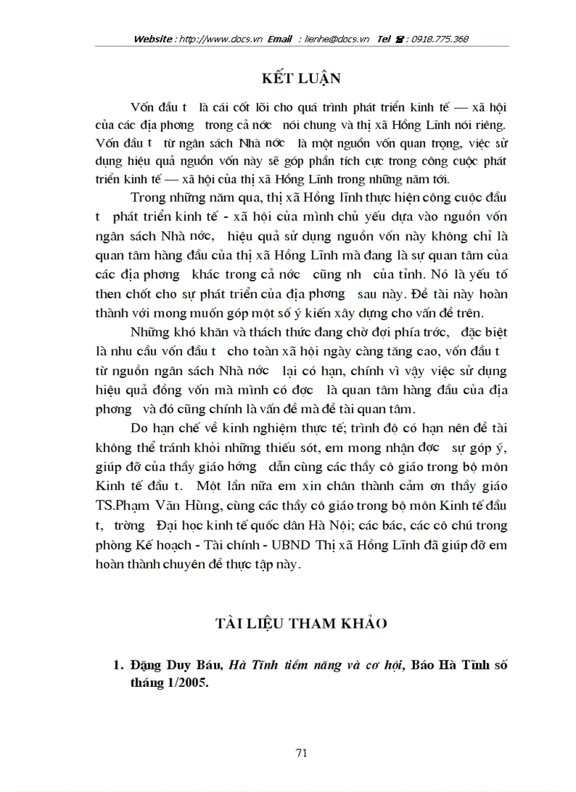 image for page Thực trạng và giải pháp sử dụng hiệu quả vốn đầu tư từ ngân sách cho đầu tư phát triển trên địa bàn thị xã Hồng Lĩnh tỉnh Hà Tĩnh