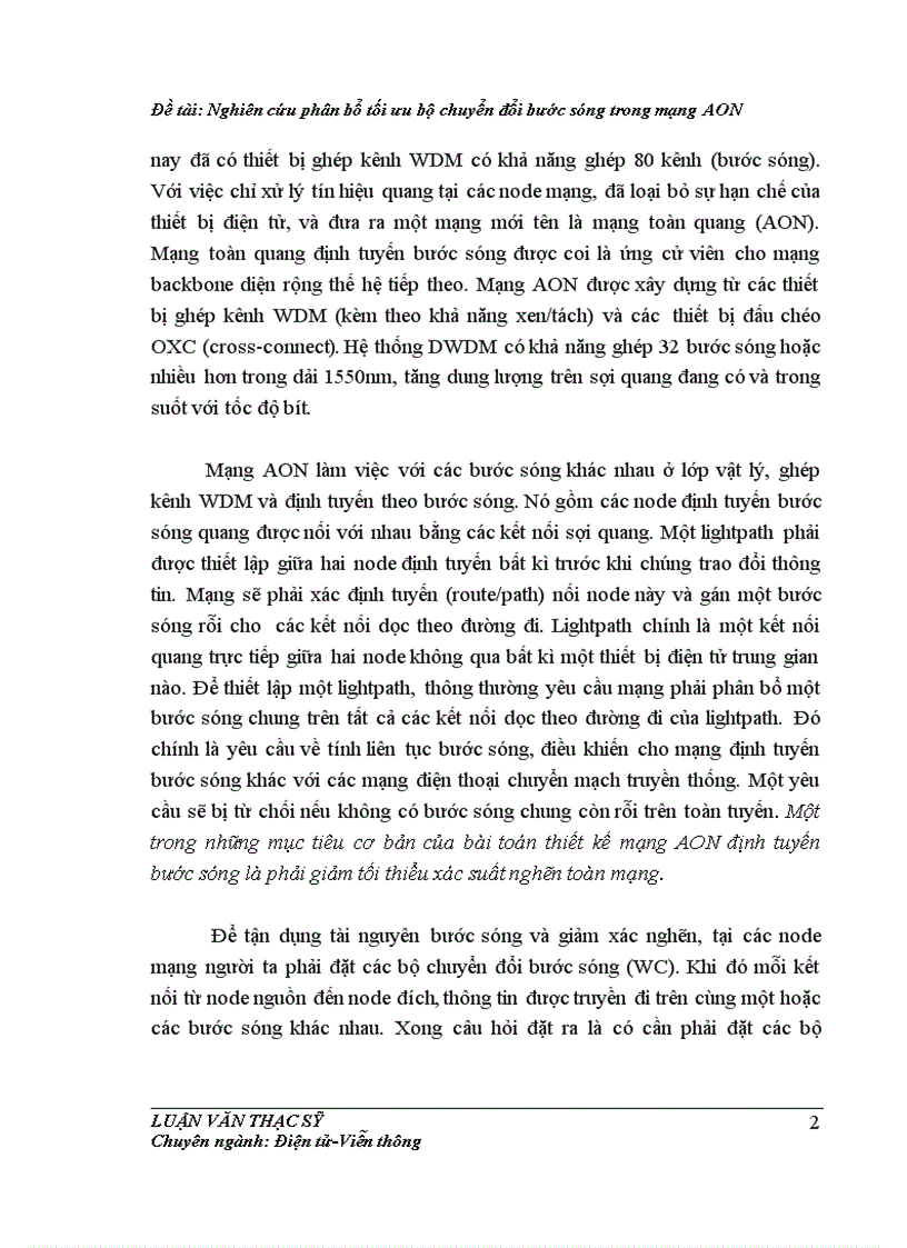 Nghiên cứu phân bổ tối ưu bộ chuyển đổi bước sóng trong mạng AON
