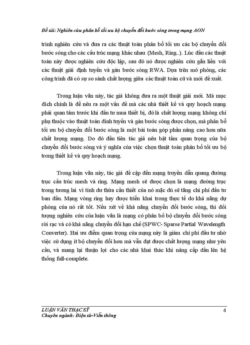 Nghiên cứu phân bổ tối ưu bộ chuyển đổi bước sóng trong mạng AON