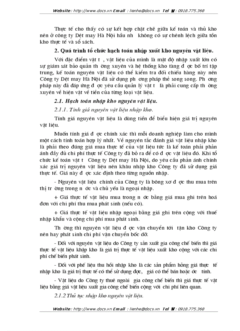 image for page Tổ chức công tác kế toán nguyên vật liệu tại Công ty Dệt May Hà Nội