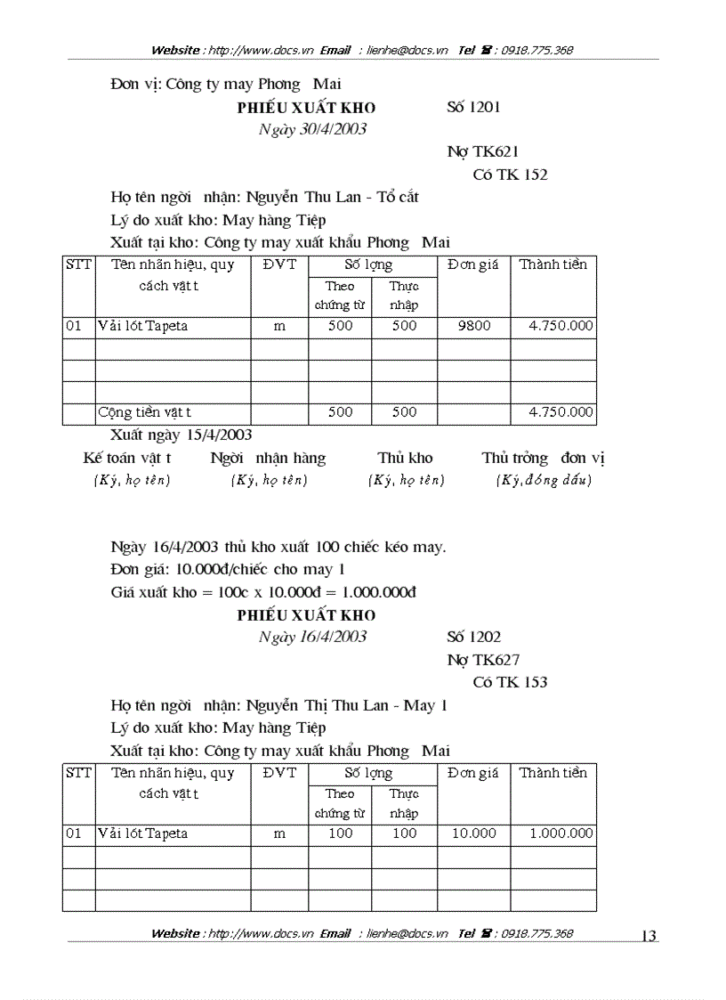 image for page Tổ chức công tác kế toán nguyên vật liệu công cụ dụng cụ tại Công ty may XK Phương Mai