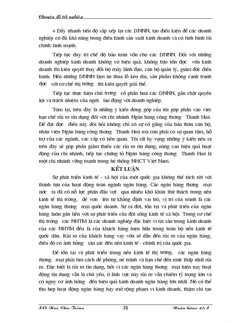 image for page Giải pháp phòng ngừa và hạn chế rủi ro trong cho vay tại ngân hàng công thương Thanh Hoá