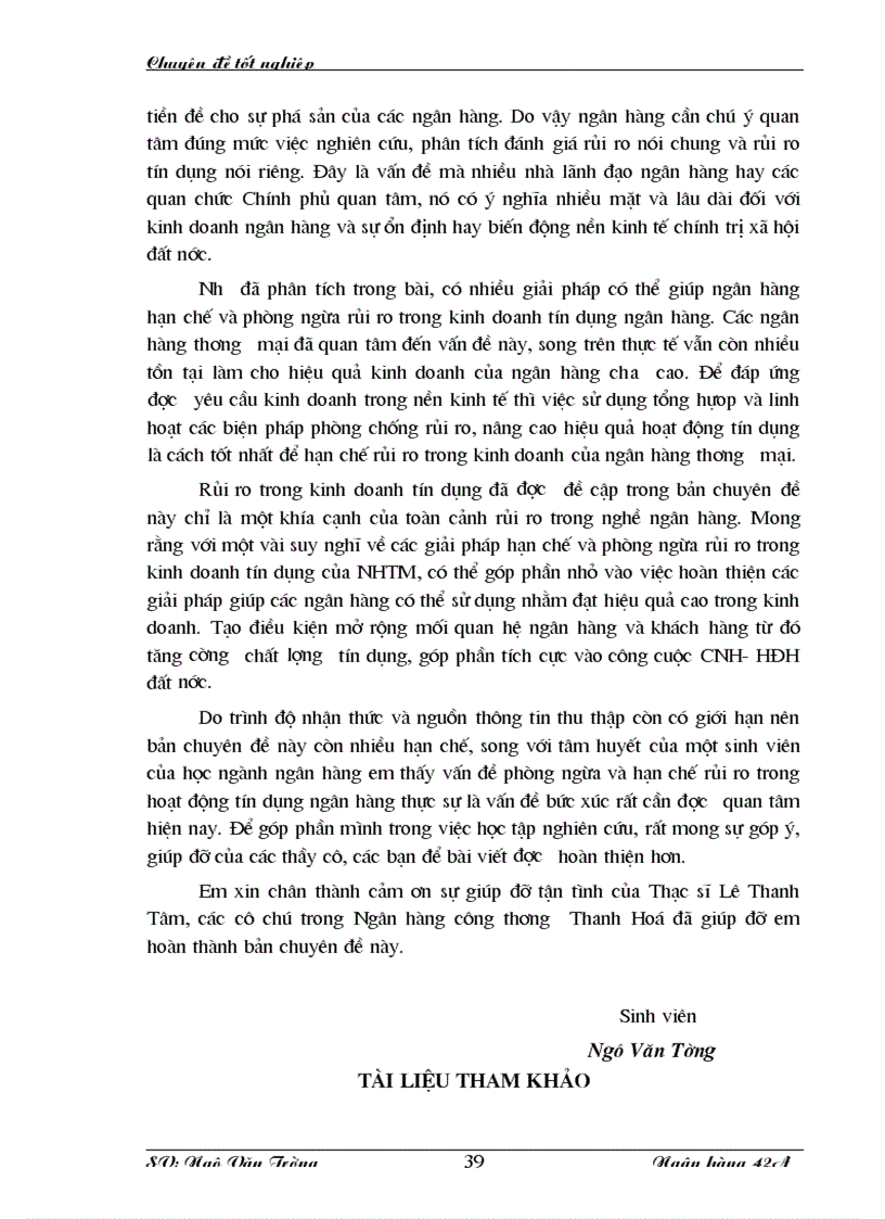 image for page Giải pháp phòng ngừa và hạn chế rủi ro trong cho vay tại ngân hàng công thương Thanh Hoá