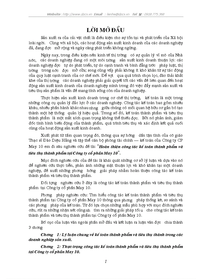 image for page Hoàn thiện công tác kế toán thành phẩm và tiêu thụ thành phẩm tại Công ty cổ phần May 10